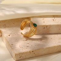 304 Stainless Steel 18K Gold Plated IG Style Inlay Geometric Natural Stone Malachite Open Rings main image 6