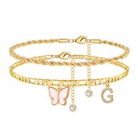 Casual Vacation Letter Butterfly Copper Inlay Zircon Women's Anklet sku image 2