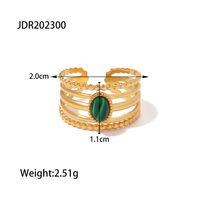 304 Stainless Steel 18K Gold Plated IG Style Inlay Geometric Natural Stone Malachite Open Rings main image 2