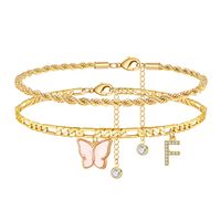 Casual Vacation Letter Butterfly Copper Inlay Zircon Women's Anklet sku image 1
