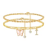Casual Vacation Letter Butterfly Copper Inlay Zircon Women's Anklet sku image 3