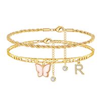 Casual Vacation Letter Butterfly Copper Inlay Zircon Women's Anklet sku image 6