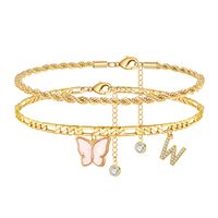 Casual Vacation Letter Butterfly Copper Inlay Zircon Women's Anklet sku image 9