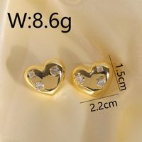 1 Pair Business Solid Color Heart Shape Plating Copper Zircon 14K Gold Plated White Gold Plated Ear Studs sku image 1