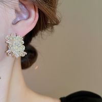 1 Pair Elegant Simple Style Flower Inlay Alloy Rhinestones Earrings main image 5