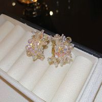 1 Pair Elegant Simple Style Flower Inlay Alloy Rhinestones Earrings sku image 1