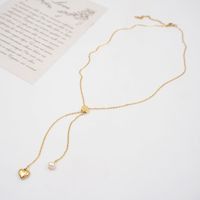 304 Stainless Steel Freshwater Pearl Titanium Steel Gold Plated Casual Vacation Simple Style Handmade Heart Shape Pendant Necklace main image 7