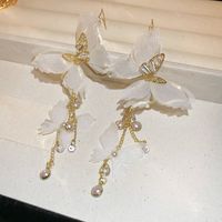 1 Pair Elegant Vintage Style Butterfly Chain Inlay Copper Pearl Zircon Drop Earrings sku image 1