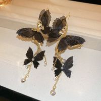 1 Pair Elegant Vintage Style Butterfly Chain Inlay Copper Pearl Zircon Drop Earrings sku image 2