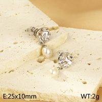 1 Pair Simple Style Oval Inlay 304 Stainless Steel Pearl 18K Gold Plated Drop Earrings sku image 1