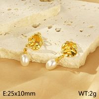 1 Pair Simple Style Oval Inlay 304 Stainless Steel Pearl 18K Gold Plated Drop Earrings sku image 2