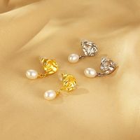 1 Pair Simple Style Oval Inlay 304 Stainless Steel Pearl 18K Gold Plated Drop Earrings main image 3