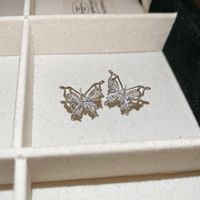 1 Pair Casual Sweet Butterfly Inlay Copper Zircon Ear Studs sku image 2
