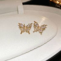 1 Pair Casual Sweet Butterfly Inlay Copper Zircon Ear Studs sku image 1