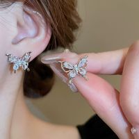 1 Pair Casual Sweet Butterfly Inlay Copper Zircon Ear Studs main image 3