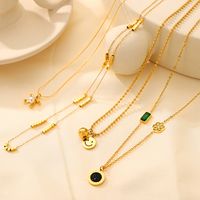 304 Stainless Steel 18K Gold Plated Casual Simple Style Plating Inlay Pentagram Round Square Rhinestones Glass Pendant Necklace main image 3