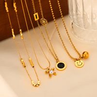 304 Stainless Steel 18K Gold Plated Casual Simple Style Plating Inlay Pentagram Round Square Rhinestones Glass Pendant Necklace main image 5