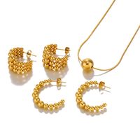 304 Stainless Steel 18K Gold Plated Casual Simple Style C Shape Round Earrings Necklace main image 4