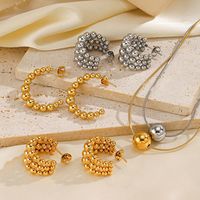 304 Stainless Steel 18K Gold Plated Casual Simple Style C Shape Round Earrings Necklace main image 1