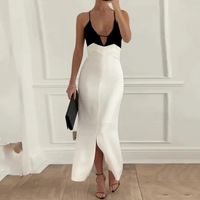 Femmes Robe Fourreau Sexy V Profond Sans Manches Bloc De Couleur Maxi Longue Robe Vacances Plage Date main image 1