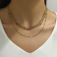 Titanium Steel 14K Gold Plated Simple Style Plating Solid Color Three Layer Necklace main image 2