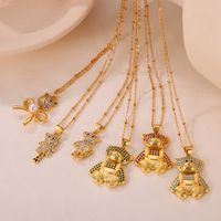 Wholesale Casual Elegant Simple Style Little Bear 304 Stainless Steel Rhinestone Copper Plating Inlay 18K Gold Plated Artificial Pearls Rhinestones Pendant Necklace main image 3