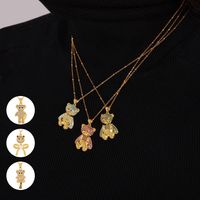 Wholesale Casual Elegant Simple Style Little Bear 304 Stainless Steel Rhinestone Copper Plating Inlay 18K Gold Plated Artificial Pearls Rhinestones Pendant Necklace main image 2
