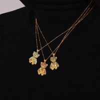 Wholesale Casual Elegant Simple Style Little Bear 304 Stainless Steel Rhinestone Copper Plating Inlay 18K Gold Plated Artificial Pearls Rhinestones Pendant Necklace main image 6