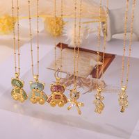 Wholesale Casual Elegant Simple Style Little Bear 304 Stainless Steel Rhinestone Copper Plating Inlay 18K Gold Plated Artificial Pearls Rhinestones Pendant Necklace main image 5