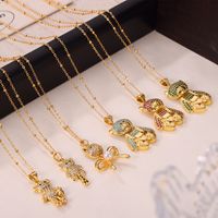 Wholesale Casual Elegant Simple Style Little Bear 304 Stainless Steel Rhinestone Copper Plating Inlay 18K Gold Plated Artificial Pearls Rhinestones Pendant Necklace main image 1