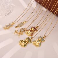 Wholesale Casual Elegant Simple Style Little Bear 304 Stainless Steel Rhinestone Copper Plating Inlay 18K Gold Plated Artificial Pearls Rhinestones Pendant Necklace main image 7