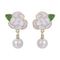 1 Pair Sweet Fruit Heart Shape Flower Stoving Varnish Inlay Alloy Resin Copper Rhinestones Pearl Ear Studs main image 5