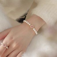 Wholesale Jewelry Sweet Simple Style Round Imitation Pearl Copper Imitation Pearl Zircon 14K Gold Plated Beaded Inlay Bracelets main image 3