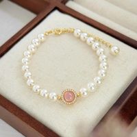 Wholesale Jewelry Sweet Simple Style Round Imitation Pearl Copper Imitation Pearl Zircon 14K Gold Plated Beaded Inlay Bracelets sku image 1