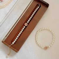 Wholesale Jewelry Sweet Simple Style Round Imitation Pearl Copper Imitation Pearl Zircon 14K Gold Plated Beaded Inlay Bracelets main image 1