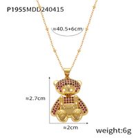 Wholesale Casual Elegant Simple Style Little Bear 304 Stainless Steel Rhinestone Copper Plating Inlay 18K Gold Plated Artificial Pearls Rhinestones Pendant Necklace sku image 4