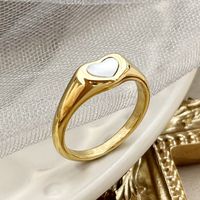 304 Stainless Steel 14K Gold Plated Elegant Cute Sweet Plating Inlay Heart Shape Fritillary Rings main image 3