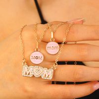 MAMA Simple Style Round Letter Alloy Enamel Inlay Rhinestones Mother'S Day Women's Layered Necklaces main image 3