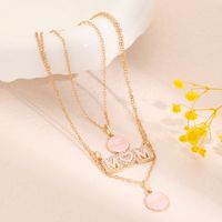MAMA Simple Style Round Letter Alloy Enamel Inlay Rhinestones Mother'S Day Women's Layered Necklaces main image 4