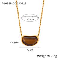 304 Stainless Steel 18K Gold Plated Retro British Style Plating Inlay Oval Pea Natural Stone Tiger Eye Pendant Necklace main image 9