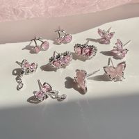 1 Pair Sweet Simple Style Heart Shape Flower Butterfly Alloy Zircon Ear Studs main image 6