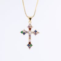 Wholesale Basic Simple Style Classic Style Cross Copper Plating Inlay 18K Gold Plated Zircon Pendant Necklace main image 3