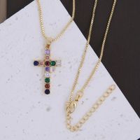 Wholesale Basic Simple Style Classic Style Cross Copper Plating Inlay 18K Gold Plated Zircon Pendant Necklace sku image 4