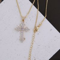 Wholesale Basic Simple Style Classic Style Cross Copper Plating Inlay 18K Gold Plated Zircon Pendant Necklace sku image 1