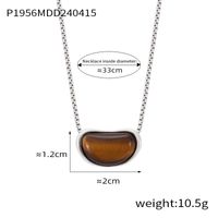 304 Stainless Steel 18K Gold Plated Retro British Style Plating Inlay Oval Pea Natural Stone Tiger Eye Pendant Necklace sku image 2