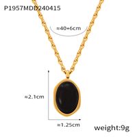 304 Stainless Steel 18K Gold Plated Retro British Style Plating Inlay Oval Pea Natural Stone Tiger Eye Pendant Necklace sku image 7