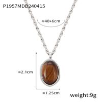304 Stainless Steel 18K Gold Plated Retro British Style Plating Inlay Oval Pea Natural Stone Tiger Eye Pendant Necklace sku image 4