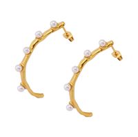 1 Pair Basic Modern Style Classic Style Geometric Inlay 304 Stainless Steel Artificial Pearls 18K Gold Plated Ear Studs main image 3
