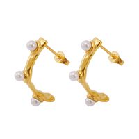 1 Pair Basic Modern Style Classic Style Geometric Inlay 304 Stainless Steel Artificial Pearls 18K Gold Plated Ear Studs main image 4