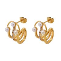 1 Pair Basic Modern Style Classic Style Geometric Inlay 304 Stainless Steel Artificial Pearls 18K Gold Plated Ear Studs main image 5